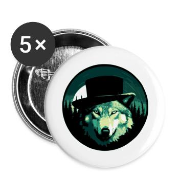 Wolf mit Hut - Buttons groß 56 mm (5er Pack) - Weiß - Vorne