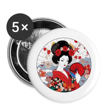 Geisha Japon Dessin - Lot de 5 grands badges (56 mm) - blanc - Devant