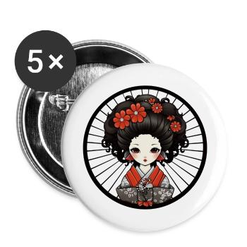 Chibi Geisha Japan - Buttons large 2.2''/56 mm (5-pack) - white - Front