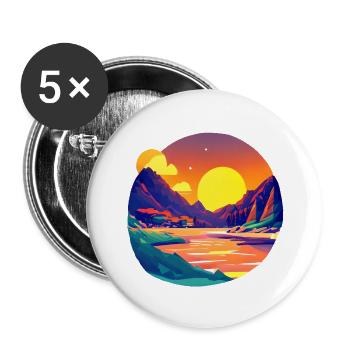 Berge Bergwanderer Bergwandern Wandern Wanderung - Buttons groß 56 mm (5er Pack) - Weiß - Vorne