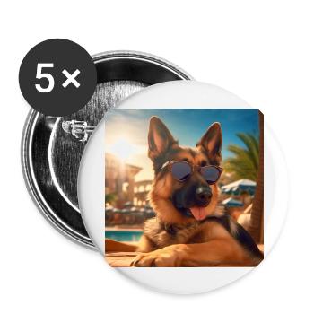 German Shepherd with sunglasses on vacation by the pool - Buttons large 2.2''/56 mm (5-pack) - white - Front