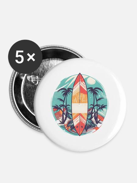 Surfbrett - Buttons groß 56 mm (5er Pack) - Weiß