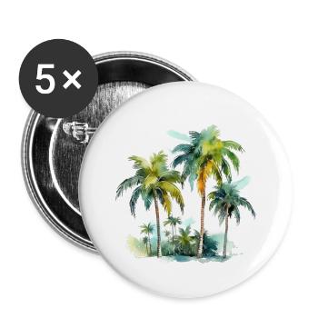 Palmen aus Wasserfarben gemalt - Buttons groß 56 mm (5er Pack) - Weiß - Vorne