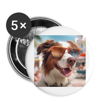Berger australien portant des lunettes de soleil en vacances - Lot de 5 grands badges (56 mm) - blanc - Devant