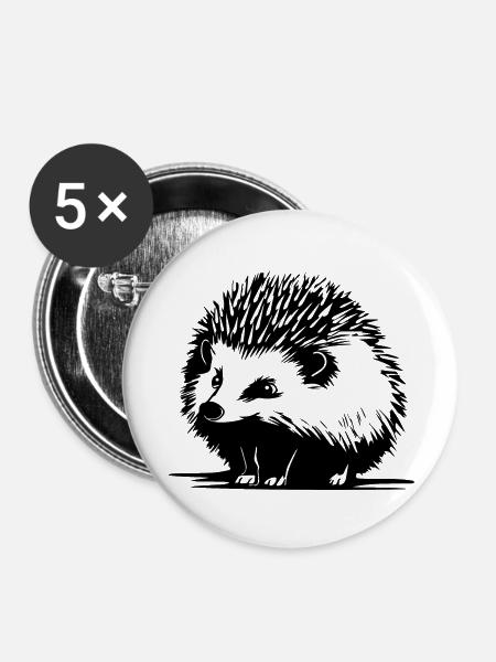 Igel Wald Stachelig Tier - Buttons groß 56 mm (5er Pack) - Weiß