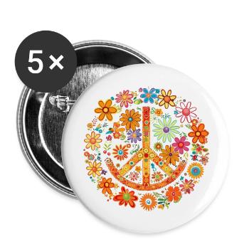 Frieden in Blumen - Buttons groß 56 mm (5er Pack) - Weiß - Vorne