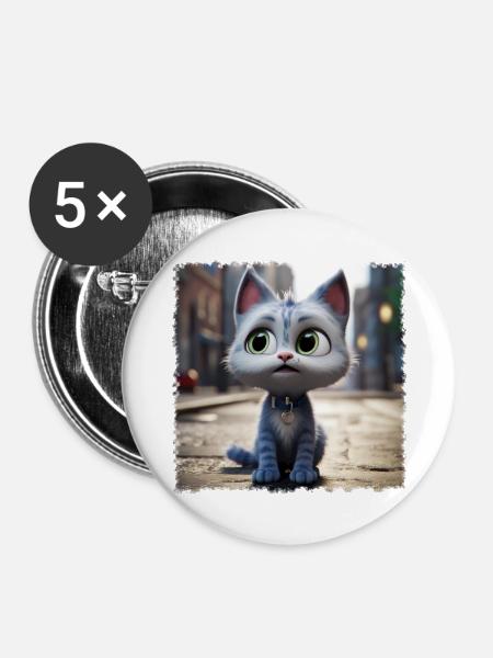 niedliche Katze - Buttons groß 56 mm (5er Pack) - Weiß