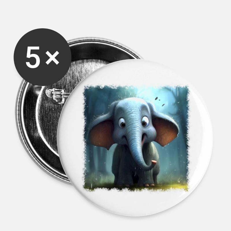 Little Elephant - Buttons large 2.2''/56 mm (5-pack) - white