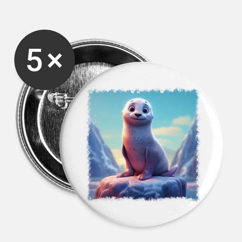 Happy Seal - Buttons large 2.2''/56 mm (5-pack) - white