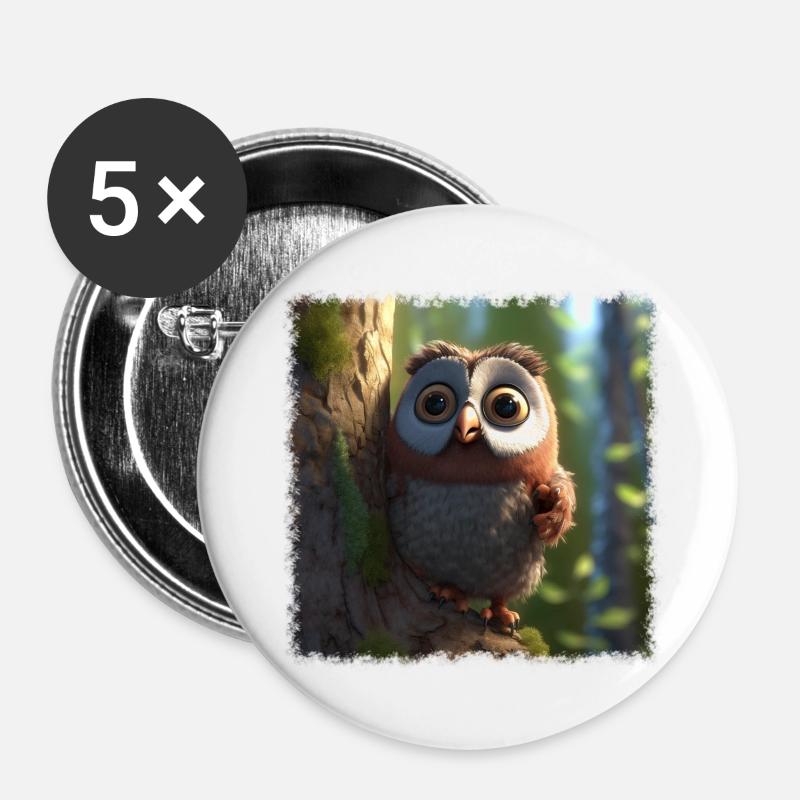 Cute owl - Buttons large 2.2''/56 mm (5-pack) - white