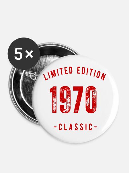 Limitierte Auflage 1970 Retro-Design - Buttons groß 56 mm (5er Pack) - Weiß