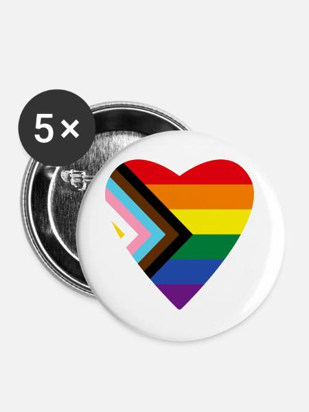 PrideHerz Regenbogen - Buttons groß 56 mm (5er Pack) - Weiß