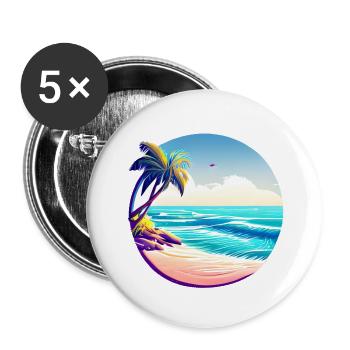 Sommerurlaub Strand Palmen Insel Sonne Palme - Buttons groß 56 mm (5er Pack) - Weiß - Vorne