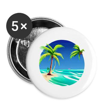 Sommerurlaub Palmen Strand Insel Sonne Palme - Buttons groß 56 mm (5er Pack) - Weiß - Vorne
