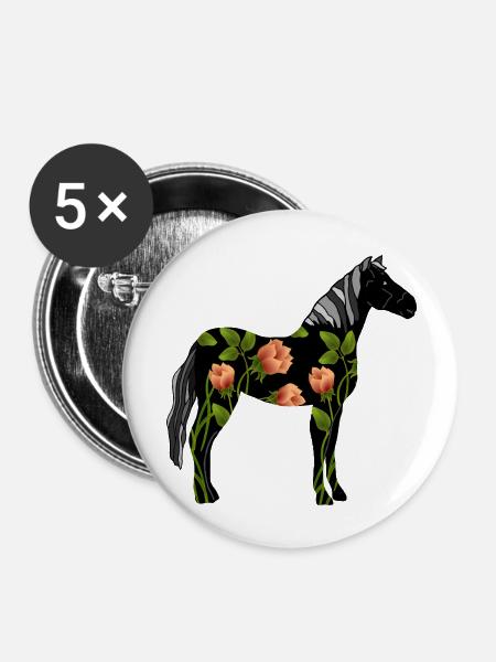 Pferd - Buttons groß 56 mm (5er Pack) - Weiß