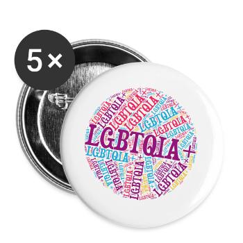 LGBTQIA+ T-Shirt Circle Word Cloud LGBT Gay Pride - Buttons large 2.2''/56 mm (5-pack) - white - Front