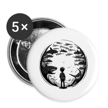 Der Junge und die Haifische - Buttons groß 56 mm (5er Pack) - Weiß - Vorne