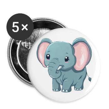Süßer Grauer Elefant - Afrika - Buttons groß 56 mm (5er Pack) - Weiß - Vorne