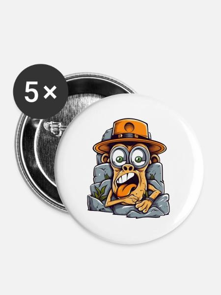 Ausdrucksstarke Street-Art Affe - Buttons groß 56 mm (5er Pack) - Weiß