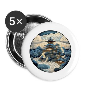 Nr. 2: Temple Japan Kanagawa T-Shirt Ukyio_e - Buttons groß 56 mm (5er Pack) - Weiß - Vorne