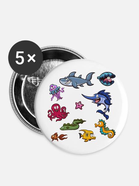 Meeresbewohner - Buttons groß 56 mm (5er Pack) - Weiß