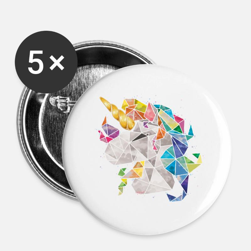 Unicorn Rainbow Chibi Child - Buttons large 2.2''/56 mm (5-pack) - white