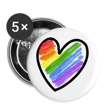 Regenbogenfahne LGBTQ Herz - Buttons groß 56 mm (5er Pack) - Weiß - Vorne