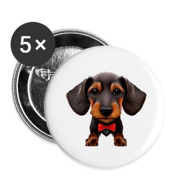 Dachshund Hunde mit Anzug Dackelwelpe Hund - Buttons groß 56 mm (5er Pack) - Weiß - Vorne