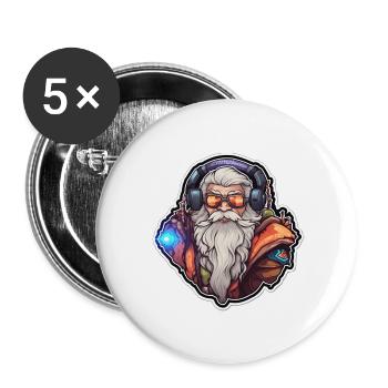 Alter Mann beim Zocken - Buttons groß 56 mm (5er Pack) - Weiß - Vorne