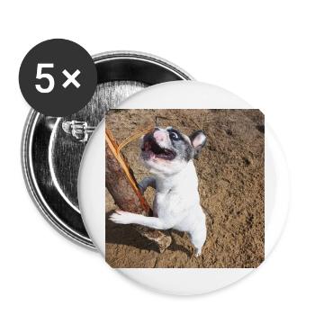 Französische Bulldoge mit Stock - Buttons groß 56 mm (5er Pack) - Weiß - Vorne