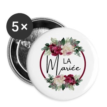 la mariée floral - Lot de 5 grands badges (56 mm) - blanc - Devant