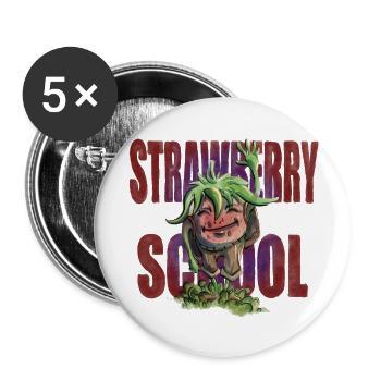 Erdbeer-Schule - Buttons groß 56 mm (5er Pack) - Weiß - Vorne