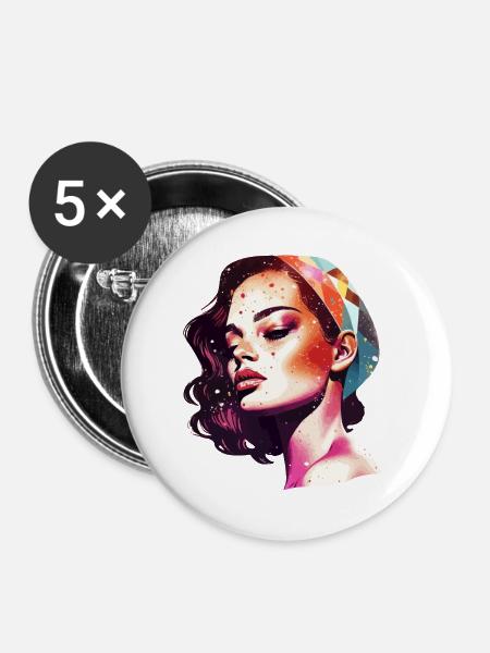 Lebendiges künstlerisches Frauenporträt - Buttons groß 56 mm (5er Pack) - Weiß