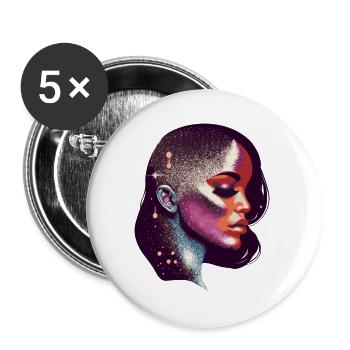 Von der Galaxie inspiriertes Porträt einer Frau - Buttons groß 56 mm (5er Pack) - Weiß - Vorne