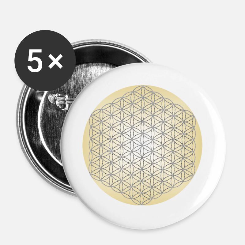 Flower of Life Silver - 5th Dimension - Mandala - Buttons large 2.2''/56 mm (5-pack) - white