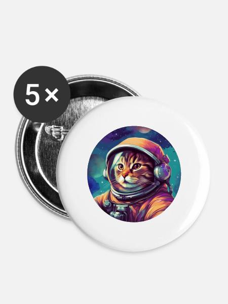 Kosmischer Katzen-Entdecker - Buttons groß 56 mm (5er Pack) - Weiß