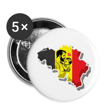 Carte du drapeau de la Belgique avec un dessin de - Lot de 5 grands badges (56 mm) - blanc - Devant