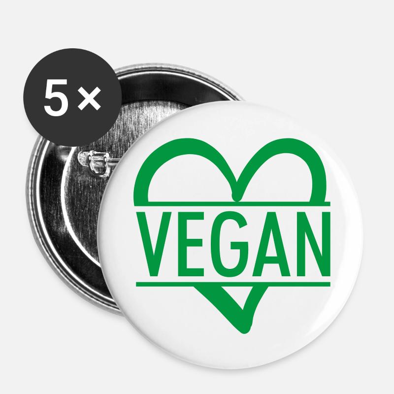 VEGAN HEART - Buttons large 2.2''/56 mm (5-pack) - white