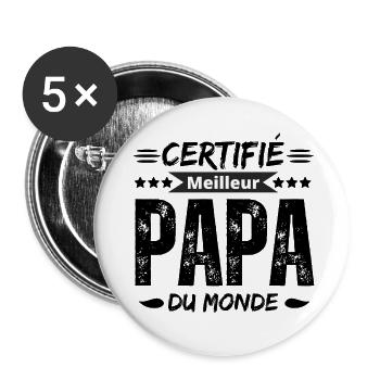 Certifié Meilleur Papa du Monde - Lot de 5 grands badges (56 mm) - blanc - Devant