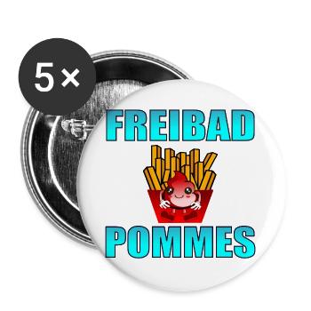 FREIBAD POMMES - SCHWIMMEN - Buttons groß 56 mm (5er Pack) - Weiß - Vorne