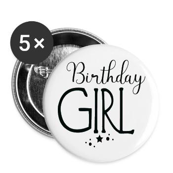 Birthday Girl - Buttons groß 56 mm (5er Pack) - Weiß - Vorne