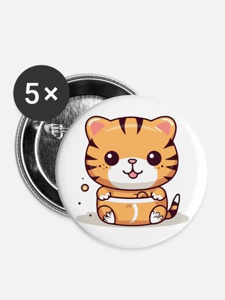 Mako der Tiger - Buttons groß 56 mm (5er Pack) - Weiß