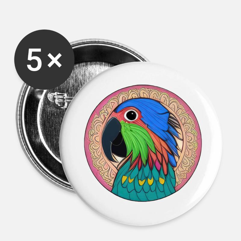 beautiful bright parrot | - Buttons large 2.2''/56 mm (5-pack) - white