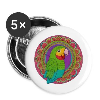 beau perroquet lumineux | - Lot de 5 grands badges (56 mm) - blanc - Devant