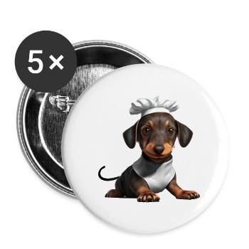 Dachshund Gastronom Hund Dackelwelpe Kochen Hunde - Buttons groß 56 mm (5er Pack) - Weiß - Vorne