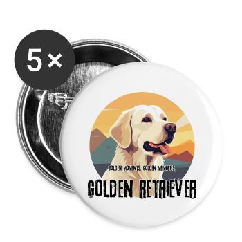 Golden Retriever Tee - Perfektes T-Shirt Geschenk - Buttons groß 56 mm (5er Pack) - Weiß - Vorne