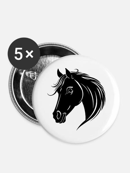 Pferd Pferdekopf Pony - Buttons groß 56 mm (5er Pack) - Weiß