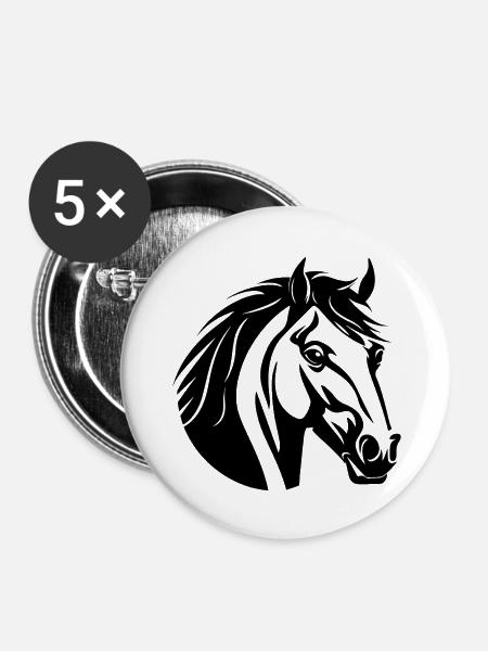 Pferd Pferdekopf Pony - Buttons groß 56 mm (5er Pack) - Weiß