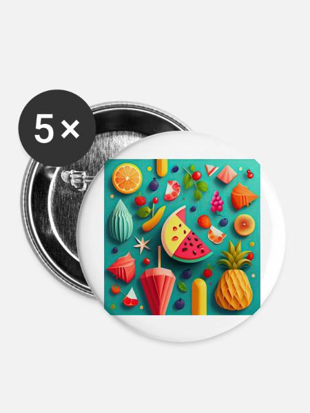 Summer Pattern - Buttons groß 56 mm (5er Pack) - Weiß