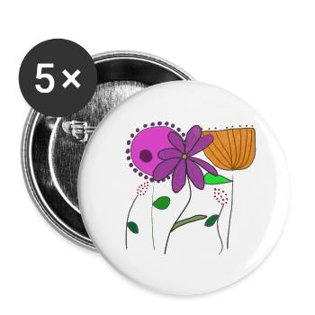 Blumenmotive mit bunten Blumen und Blättern - Buttons groß 56 mm (5er Pack) - Weiß - Vorne